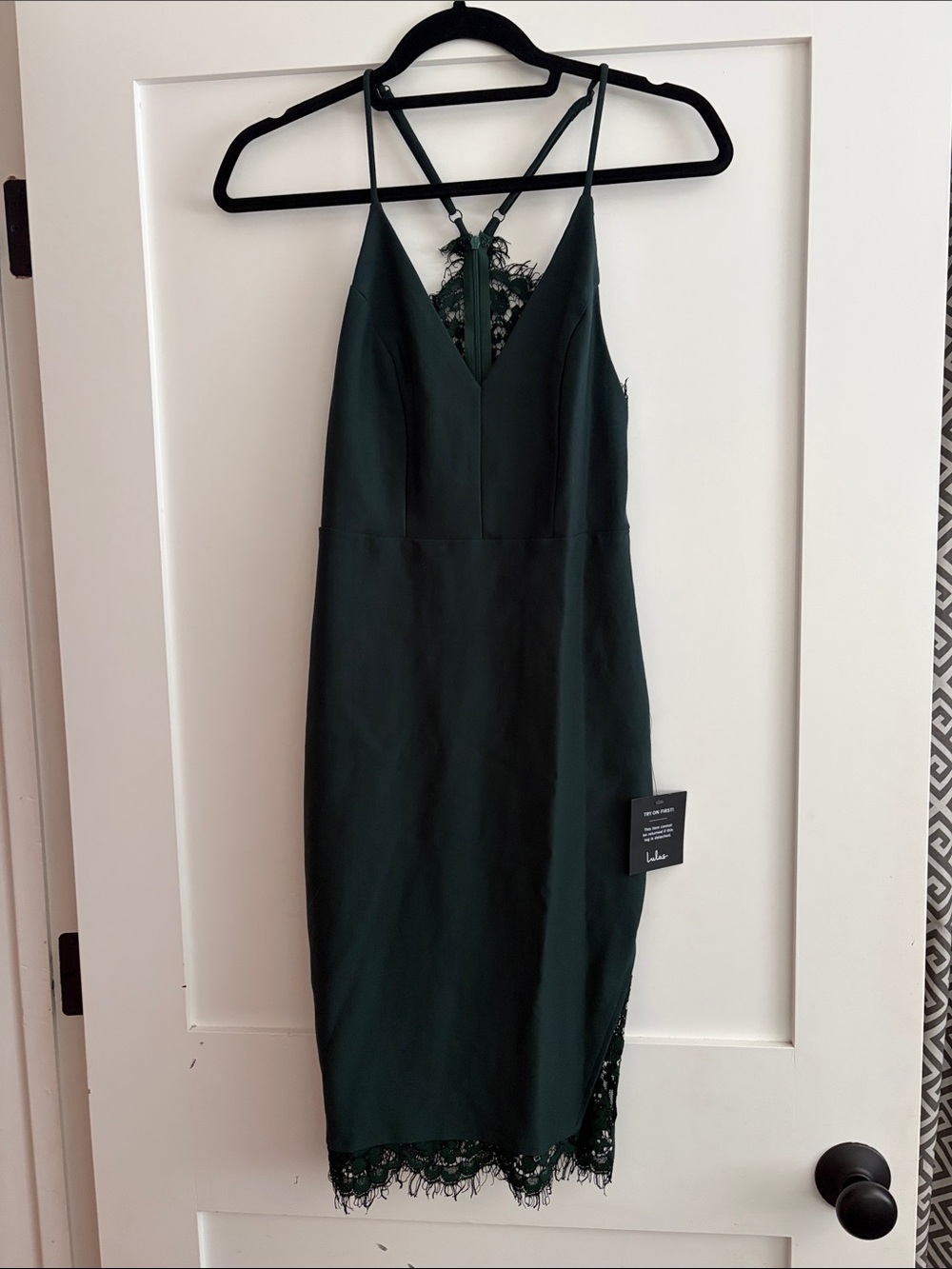 Lulu's Deep Green Lace-Trim Midi Dress